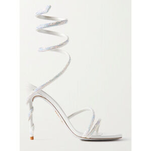 Rene Caovilla Margot Ivory White Crystal Ankle Wrap Strap Sandal Heel Pump 36